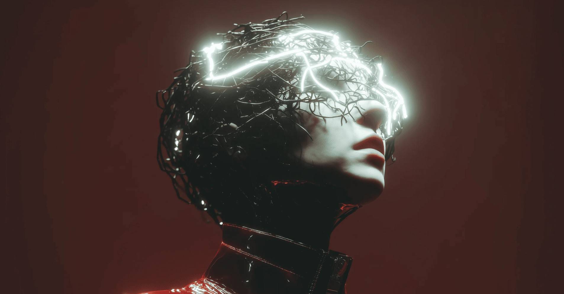 Концептуальне зображення людини зі світловими лініями навколо голови, що символізують розвиток штучного інтелекту та майбутні технологічні тренди.