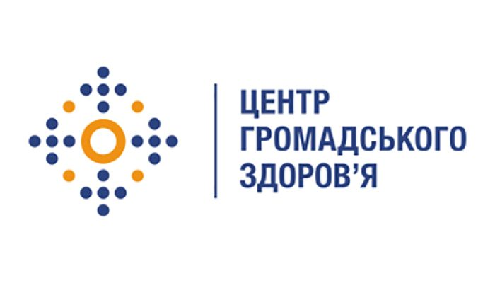 Логотип «Центр громадського здоров’я» із синьо-помаранчевим геометричним символом у формі ромба.